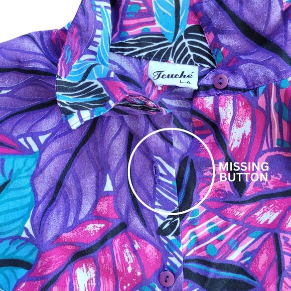 Vintage Touche L.A. Neon Button Up Hawaiian Shirt, Sz M - Picture 10 of 10